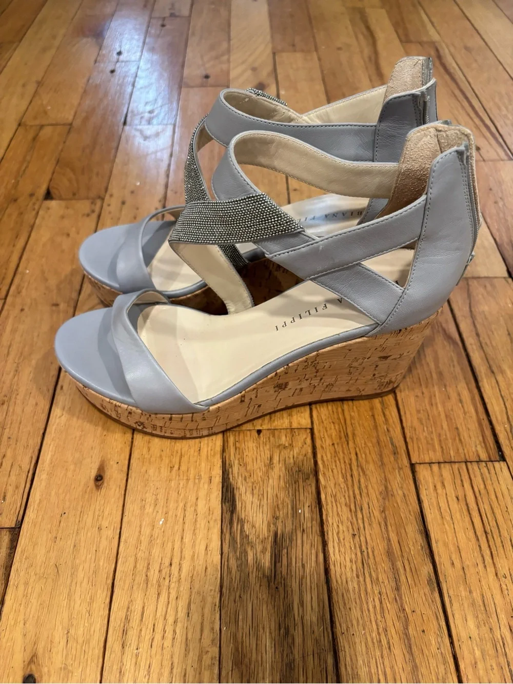 Fabiana Filippi Crystal-Trim Light Gray Wedge Sandals